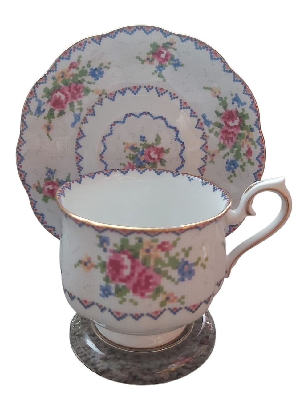 Vintage Royal Albert Petit Point Teacup and Saucer England Bone China Reg 778676